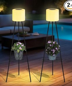 Outdoor Solar Floor Lamps IP54 Waterproof with Plant Stand 2 Pack