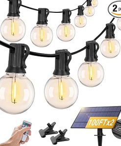 ZJOJO 200FT Solar String Lights with 100 Edison Bulbs for Outdoor Use