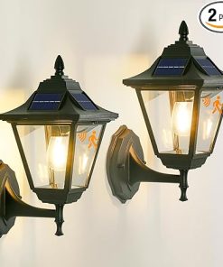 Solar Motion Sensor Outdoor Wall Lights 2 Pack for Porch Garage