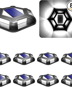 8 Pack Solar Dock Lights Waterproof LED Aluminum Outdoor Lighting