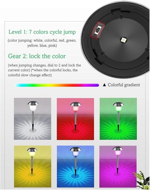 Outdoor Solar Pathway Lights 2 Pack Waterproof Stainless Steel 7 Color - Image 2