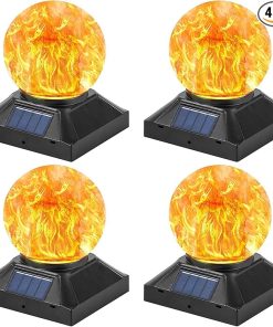Solar Flame Post Cap Lights 4 Pack for Outdoor Fence Posts
