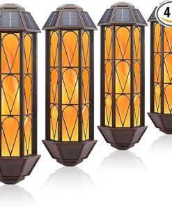Waterproof Solar Flame Lights with Auto On/Off, 4 Pack for Outdoors