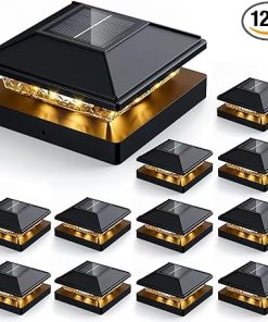 12 Pack Waterproof Solar Post Cap Lights for Outdoor Fences and Decks