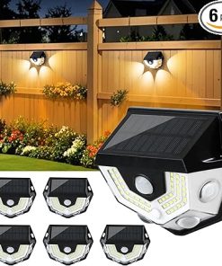 2-in-1 Solar Fence Lights, Motion Sensor Outdoor Lights, 270° Wide-Angle Illumination, 54 LEDs White Light&4 LEDs Warm Light, Dusk to Dawn Step Light for Yard, Pathway, Porch, 6 Pack