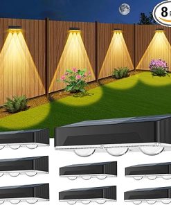 8 Pack Solar Fence Lights Waterproof 3 LED Wall Lighting Decor