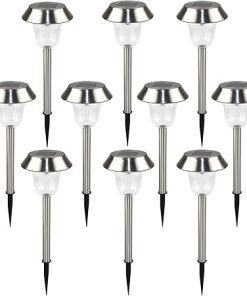 Stainless Steel LED Solar Garden Pathway Lights Pack of 10 Color Change