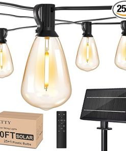 50ft Solar String Lights Outdoor Waterproof with 25 Dimmable Bulbs