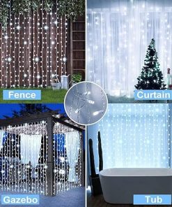 Solar Curtain Lights 2 Pack Outdoor 300 LED Fairy String Lights 2