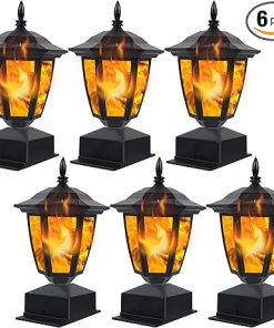 Solar Flame Post Lights Outdoor Waterproof LED Lanterns for Gardens
