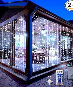 Solar Curtain Lights 2 Pack Outdoor 300 LED Fairy String Lights