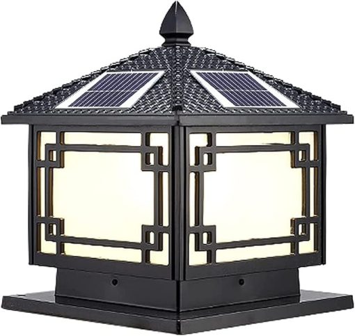 Traditional Solar Column Lamp Waterproof Outdoor Lighting for Gardens