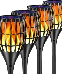 Flickering Flame Solar Torch Lights for Outdoor Yard and Patio 4-Pack