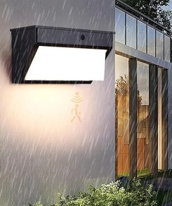 Black Solar Outdoor Wall Light with Motion Sensor for Yard Decor