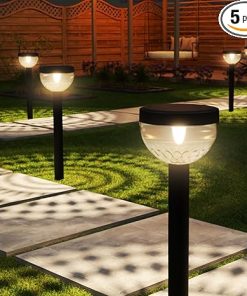 Sunco 5 Pack Solar Path Lights Outdoor Super Bright Dimmable 120 LM