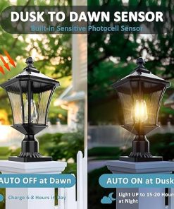 Lovus Solar Post Lights with Pier Mount Base, 19” H Aluminum Solar Lamp Post Light, 2700K/4000K/6000K Dusk to Dawn Pole Lights Outdoor for Pathway Pillar Yard Patio, Remote Control, Black-2PACK 2