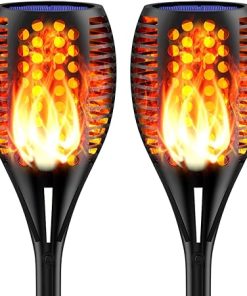 Outdoor Solar Torch Lights 96 LED Waterproof Flickering Flames 2 Pack
