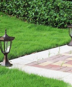 Retro Aluminum Glass Lantern Post Lamp LED Solar Waterproof Light 2