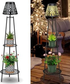 Metal Solar Floor Lamps with Plant Stands for Outdoor Decor 4 Pack 2