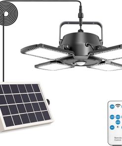 Aqonsie Solar Pendant Light Outdoor Indoor, Solar Shed Light Leaf 120° Adjustable Solar Motion Sensor Light with Remote & Mutil Lighting Modes for Shed Gazebo Barn Garage Chicken Coop 2