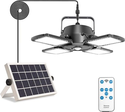 Aqonsie Solar Pendant Light Outdoor Indoor, Solar Shed Light Leaf 120° Adjustable Solar Motion Sensor Light with Remote & Mutil Lighting Modes for Shed Gazebo Barn Garage Chicken Coop - Image 2