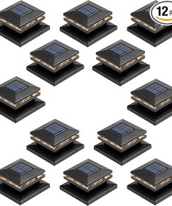 12 Pack Solar Post Cap Lights for Deck Patio Garden Warm White LED