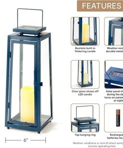 Navy Solar Powered Outdoor Candle Lantern with Timer and LED Lights 2