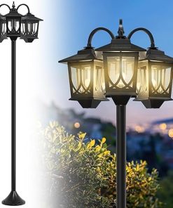 73 Inch Solar Lamp Post Light with 3 Heads for Outdoor Use