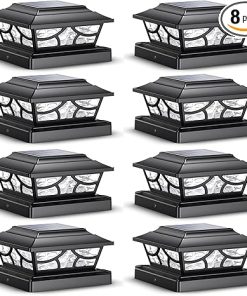 Solar Post Lights for 4×4 5×5 6×6 Vinyl Wooden Posts Black 8 Pack