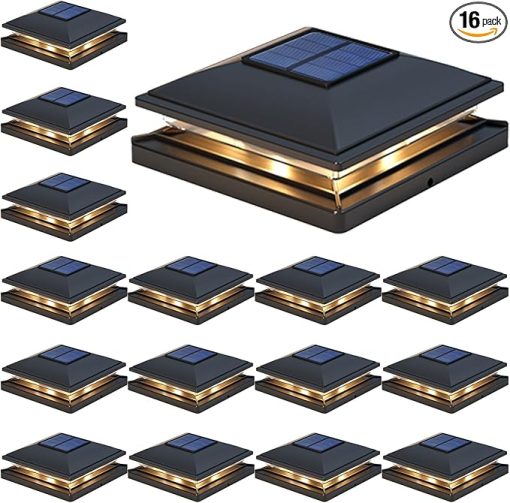 APONUO Solar Post Cap Lights, 16 Pack 2-Modes Bright Fence Post Solar Lights Outdoor Waterproof Garden Patio Yard Porch Decor for Fence Deck Post 4x4, 6x6 Wood,4x4, 5x5 Vinyl