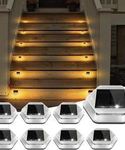 8 Pack Solar Deck Lights Waterproof Auto ON/OFF LED Outdoor Lighting
