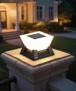 Solar Post Lights, 11” Pillar Light Fixture, Waterproof Dusk to Dawn Fence Column Lantern with 3000K LED, Post Cap Lamp Outdoor Lighting for Patio Garden Driveway Deck Yard Entrance