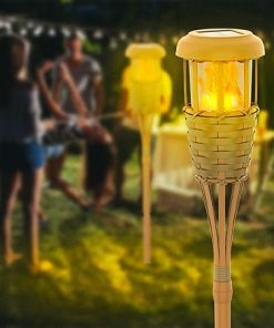 Solar Powered Flickering Flames Lights – Waterproof Bamboo 2-Pack 2