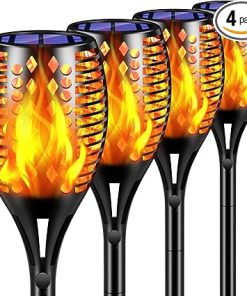 TomCare 43 Inch Waterproof Solar Torches with Flickering Flames