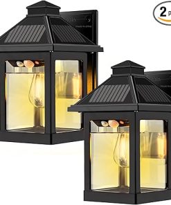 Outdoor Solar Wall Lanterns with Motion Sensor and LED Bulbs 2 Pack