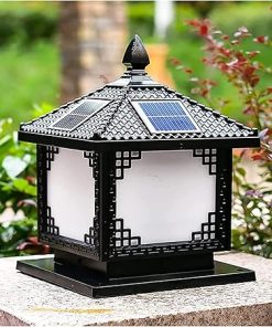 Black Retro Solar Post Light Waterproof Outdoor Garden Column Lamp