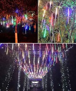 XUNATA 8 Tube 144 LED Outdoor Solar Meteor Shower String Lights 2
