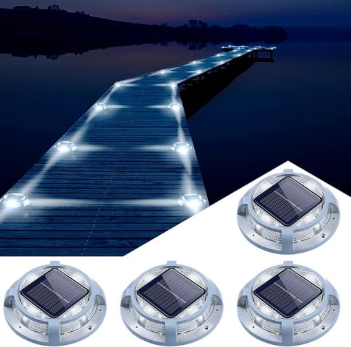 Solar Deck Lights Outdoor Waterproof 12 LED 1200mAh 4 Pack White - Image 2