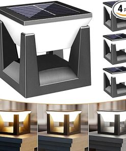 Outdoor Solar Post Lights 4 Pack Waterproof LED Pillar Lamp 3 Modes