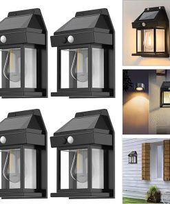 Solar Motion Sensor Fence Lights 4pcs IP65 Waterproof 600LM Black