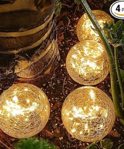 TOMEX 4 Pack Waterproof Solar Garden Lights with Cracked Glass Balls