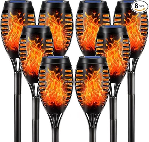 Outdoor Solar Torch Lights - 8 Pack 12 LED Garden Lamps with Flame Effect