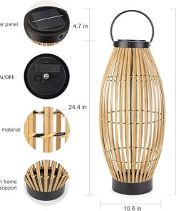 pearlstar Solar Floor Lamp Outdoor Decorations for Patio 24″ Large Natural Wicker Rattan Solar Powered Lantern Outdoor Lighting Waterproof for Garden Yard Lawn Deck Pool Porch Driveway Pathway 2