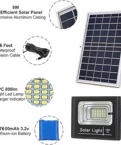 Outdoor Solar Powered Floodlight 800 Lumens IP67 Waterproof LED Light 2