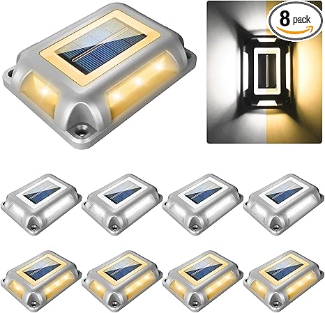 8 Pack Solar Deck Lights Waterproof Outdoor LED Road Markers 8 Pack Solar Deck Lights Waterproof Outdoor LED Road Markers
