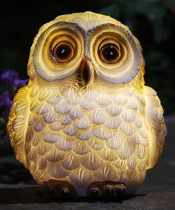 Owl Solar Resin Sculpture Night Light for Garden Landscape Decor