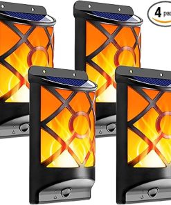 Solar Flame Lights Outdoor 3D Flickering Flames Waterproof LED Lanterns
