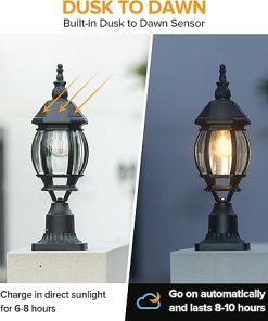 LUTEC Solar Post Light with Pier Mount Base Waterproof Black Lamp 2