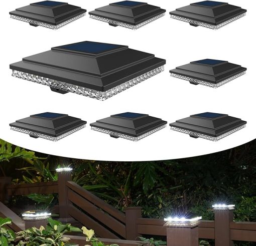 Solar Post Cap Lights for 4x4 and 5x5 Wooden Fence Posts, 8pk