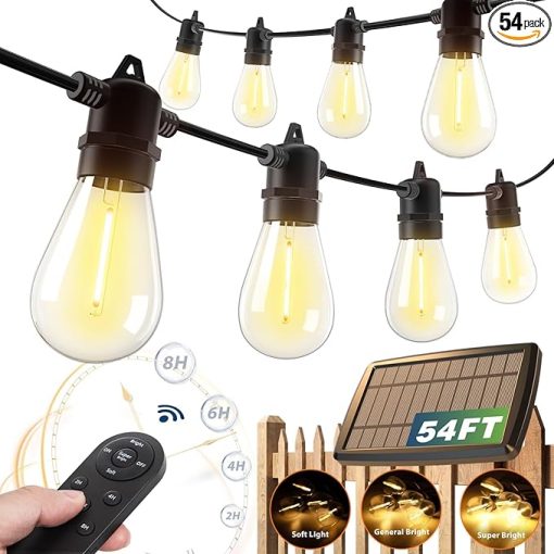 54FT Solar String Lights with Remote Control for Outdoor Use
